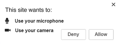 Sample pop-up to allow use of microphone and camera